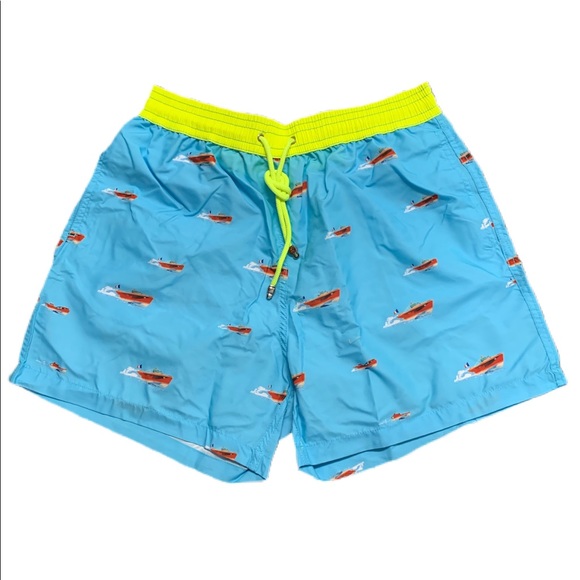 Les Canebiers Other - Les Canebiers Mens NWT Sky Blu Boat Swim Shorts w/Yellow Trim